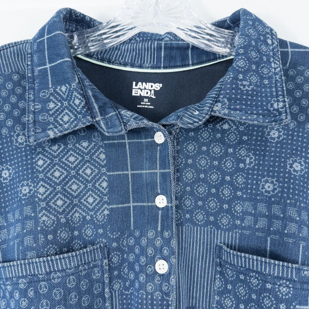 Lands End Indigo Patchwork Popover Heavyweight Sh… - image 5